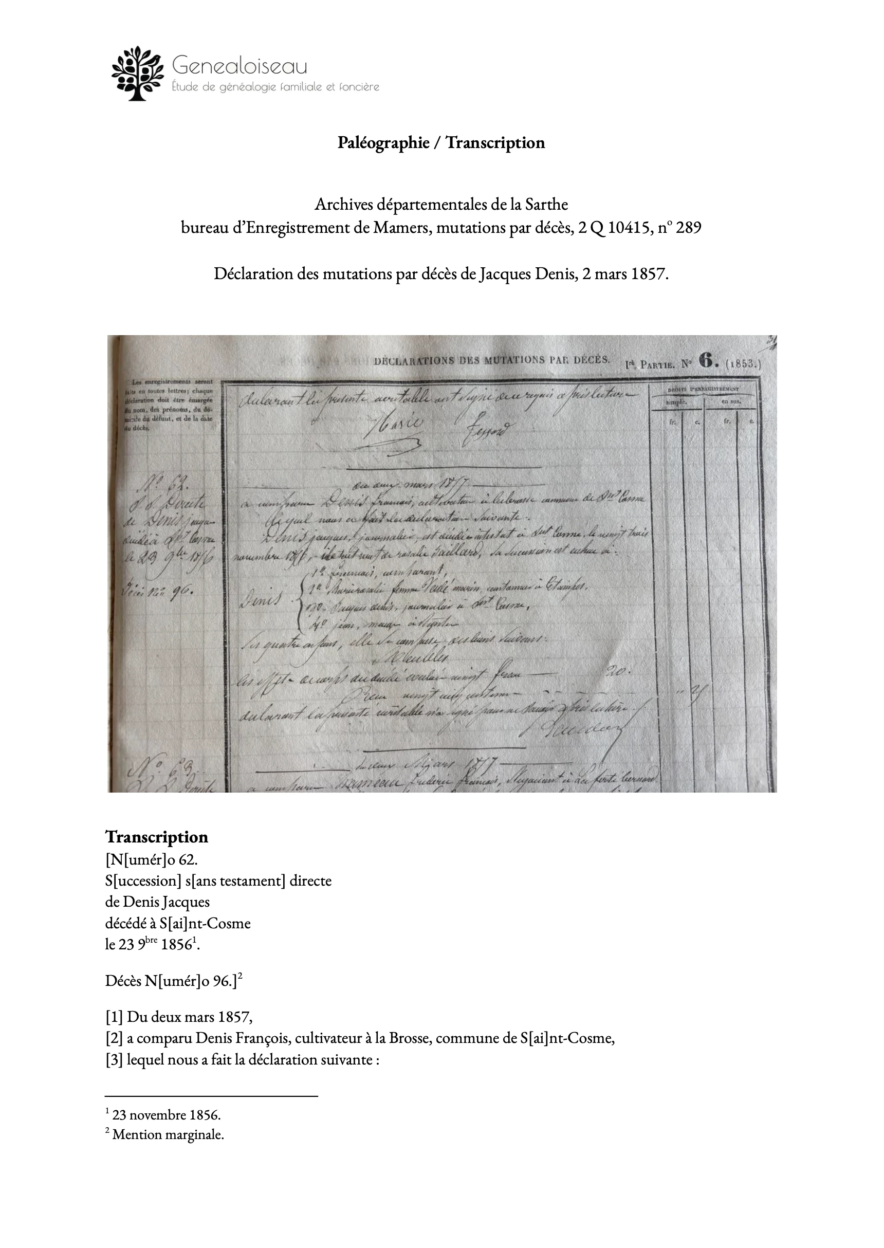 Déclaration des mutations par décès